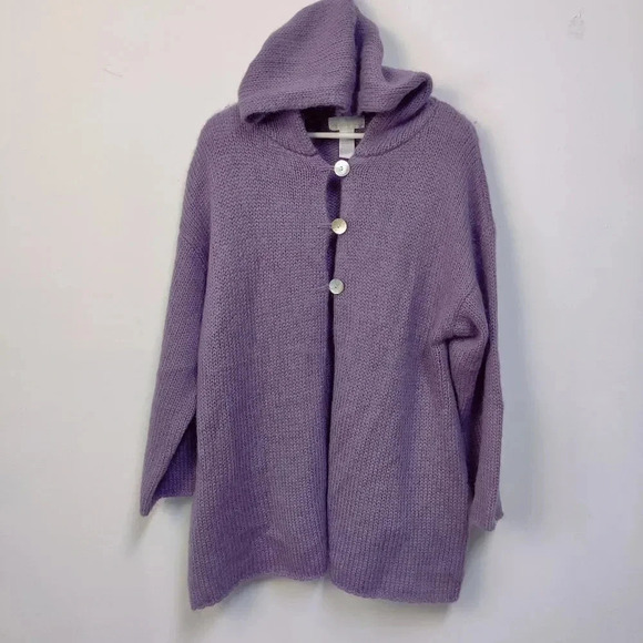 soft surrounding lavender mohair wool hooded cardigan sweater large - Picture 3 of 10
